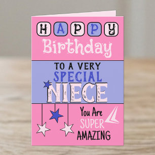 Super amazing niece pink and purple birthday card