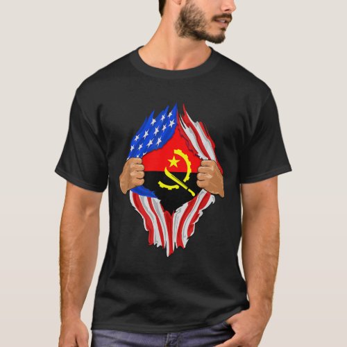 Super Angolan Heritage Angola Roots USA Flag T_Shirt