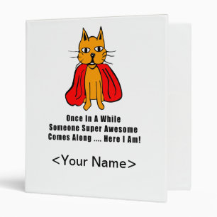 Super Awesome Orange Cat with Red Cape 3 Ring Binder