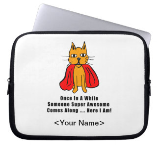 Super Awesome Orange Cat with Red Cape Laptop Sleeve
