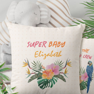 SUPER BABY Exotic Parrot Jungle Baby Shower Throw Pillow