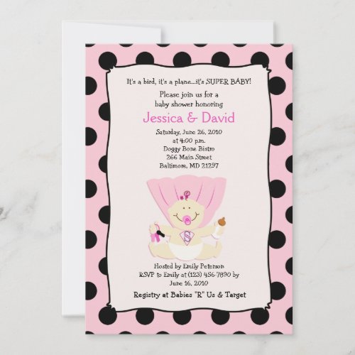 SUPER BABY GIRL Baby Shower Invitation 5x7