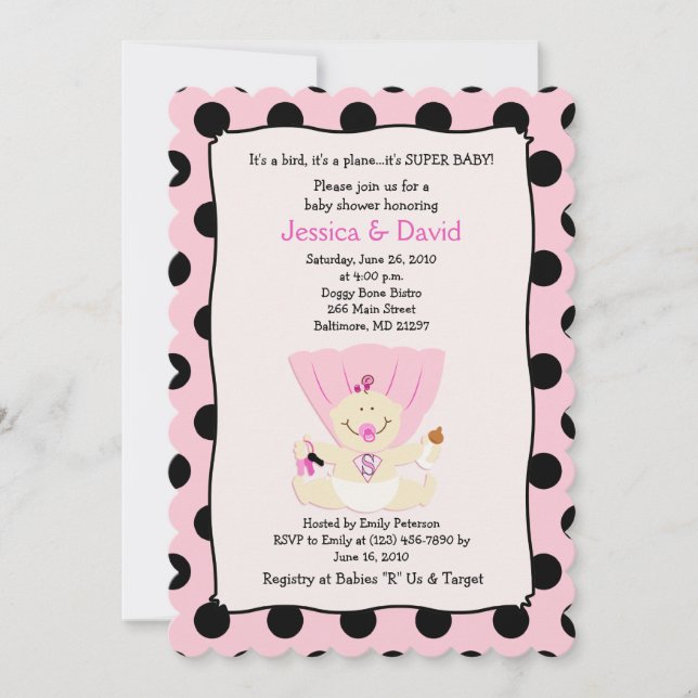 Super Baby Girl Baby Shower Invitation Scalloped (Front)