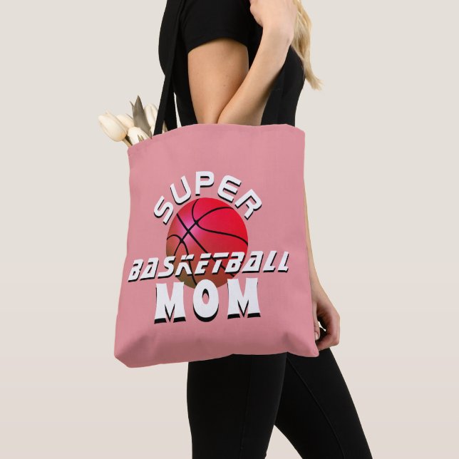 Super Basketball Ball Mom Sporty Mother Pink Tote Bag (Close Up)