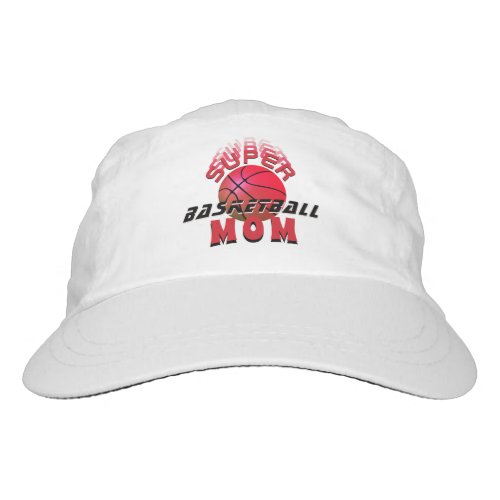 Super Basketball Mom Sporty Mother Hat - Super Basketball Mom Sporty Mother Hat. The design has modern red typography with a basketball. Hat for a mom basketball player. Great gift for an active sporty mom who loves basketball. 