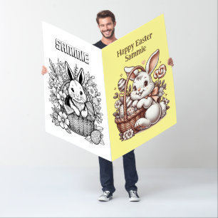 Super Big Vintage Easter Bunny and Coloring Page Card