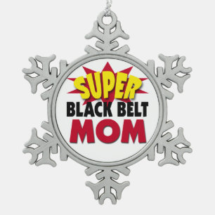 Super Black Belt Mom Snowflake Pewter Christmas Ornament