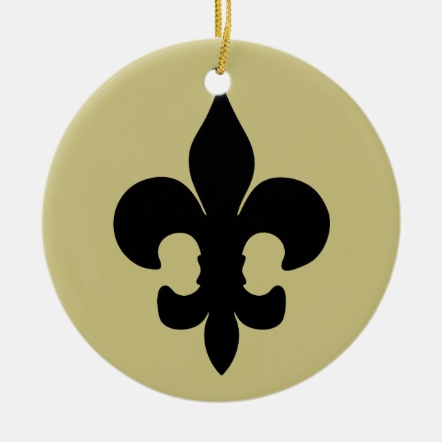 Super Black Fleur de lis Ceramic Ornament (Front)