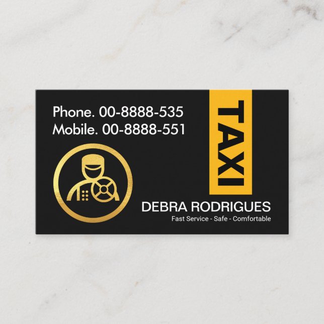 Super Black With Yellow Taxi Color Tab Business Card (Front)