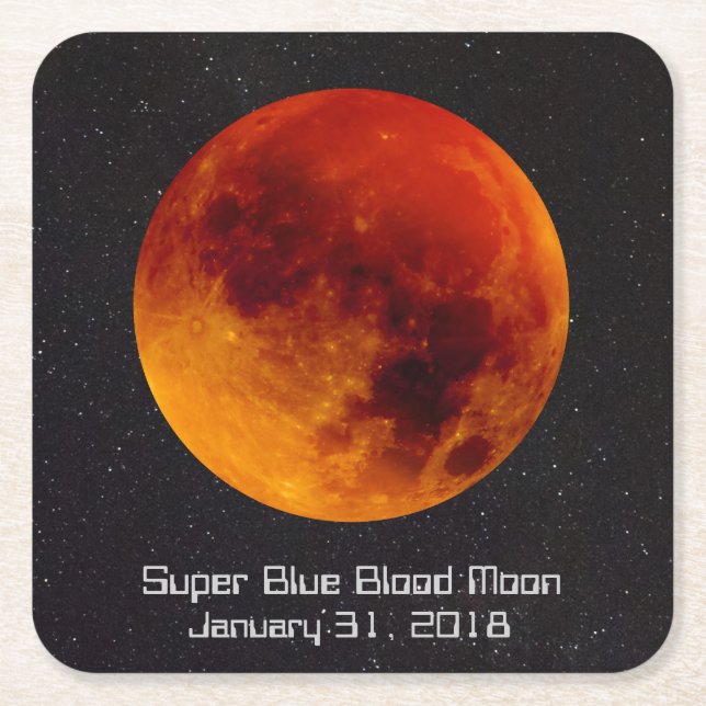Super Blue Blood Moon 2018 Square Paper Coaster (Front)