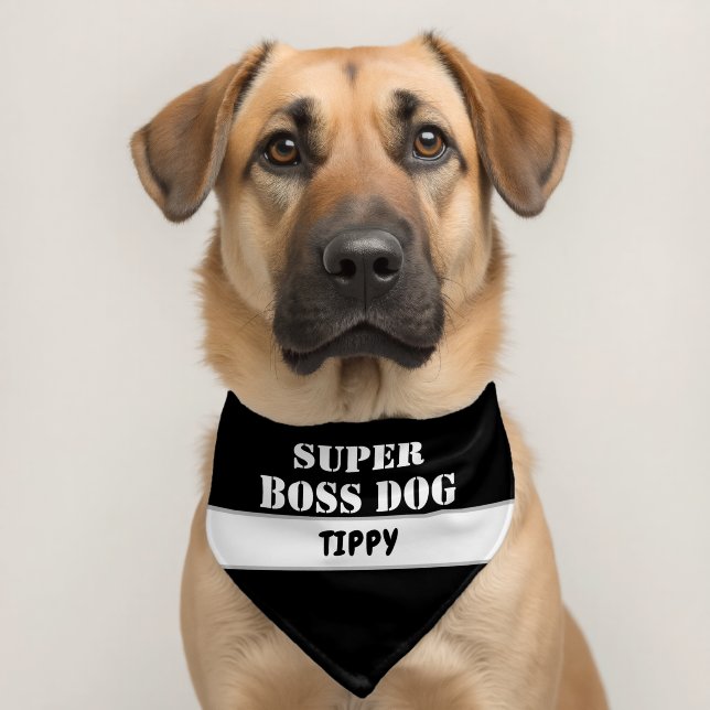 Super Boss Dog Name Black White Pet Bandana Collar (Dog 2)