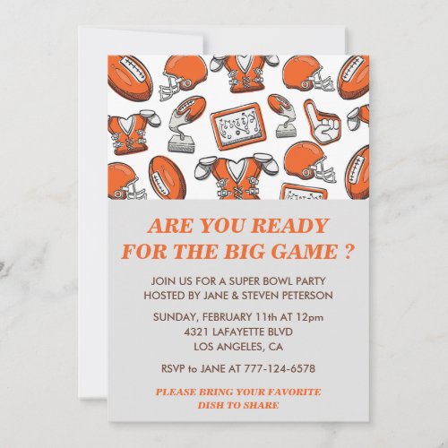 Super bowl invitations game day footballs orange