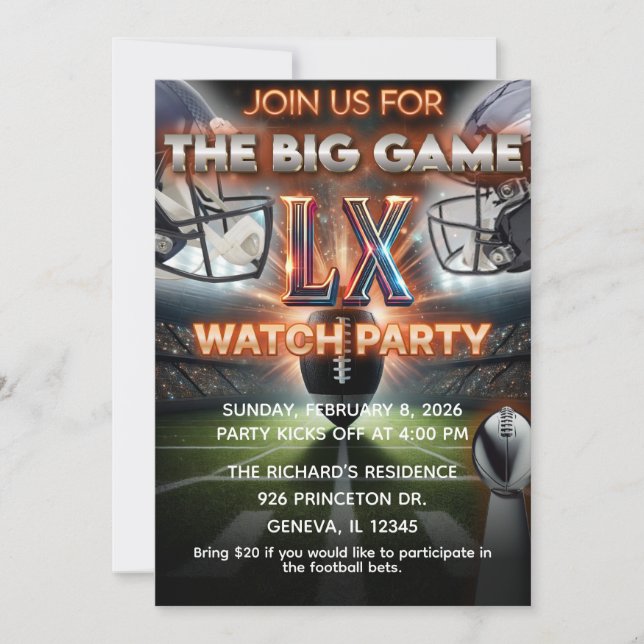 Super Bowl Watch Party Invitation Card | Editable  (Front)