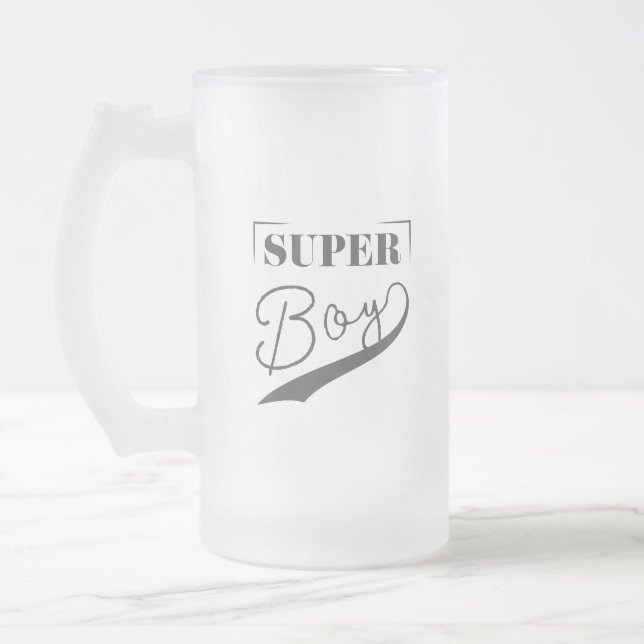 Super Boy Frosted Glass Beer Mug (Left)