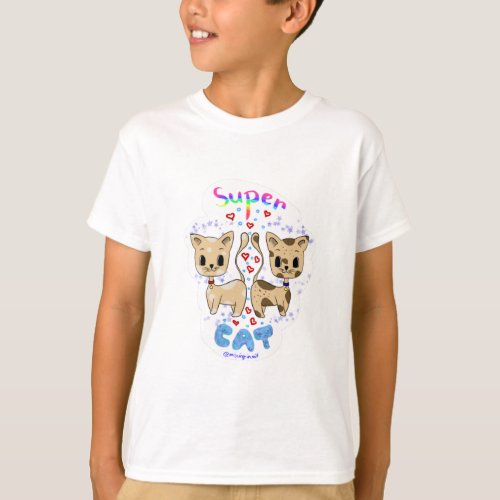 Super Cat Cute Kawaii Cat couple  T_Shirt