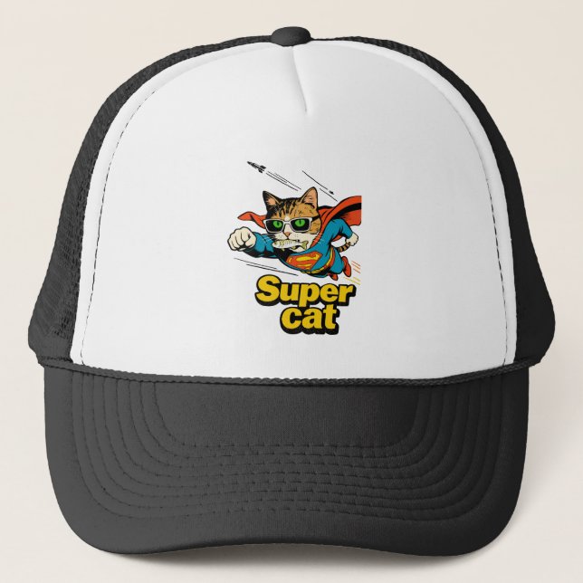 Super Cat Flying with Fish  Trucker Hat (Front)