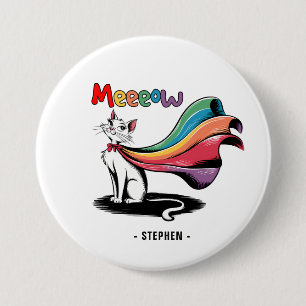 Super Cat Meeeow – Rainbow Cape Pride Cat Button