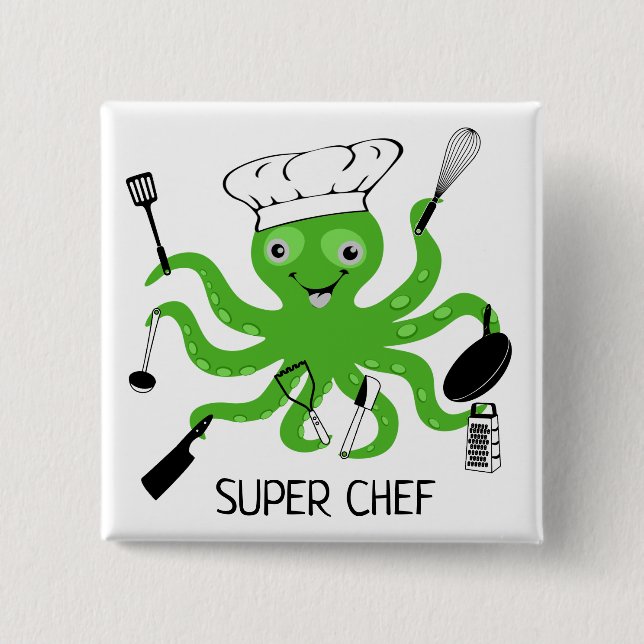 Super Chef Green Octopus Personalize Button (Front)