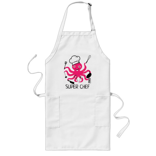 Super Chef Pink Octopus Personalize Long Apron (Front)