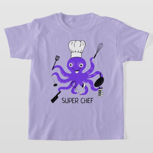 Super Chef  Purple Octopus with Cooking Gadgets T-Shirt (Laydown)