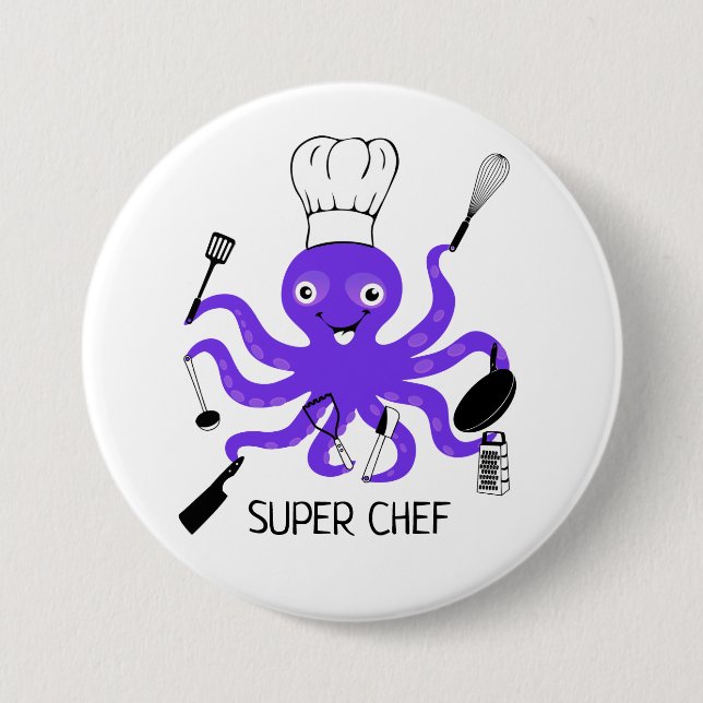 Super Chef Purple Octopus with Kitchen Gadgets Button (Front)