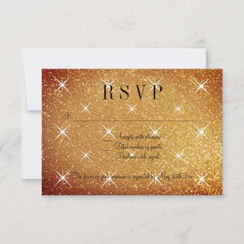 Super chic gold glitter wedding RSVP response card