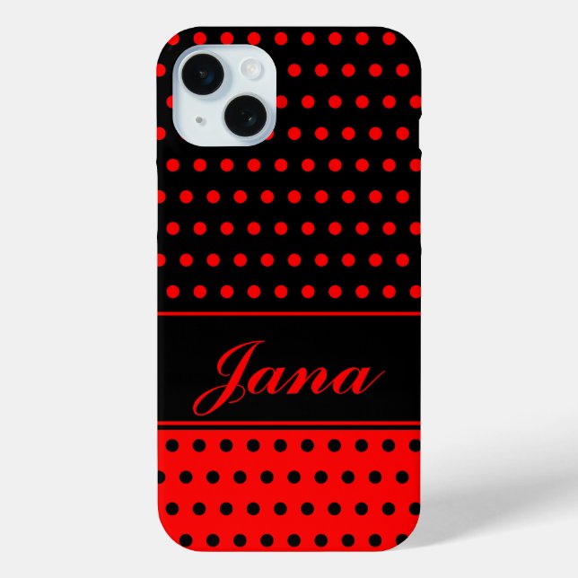 Super Chic Red And Black Polka Dots, Custom Name Case-Mate iPhone Case (Back)