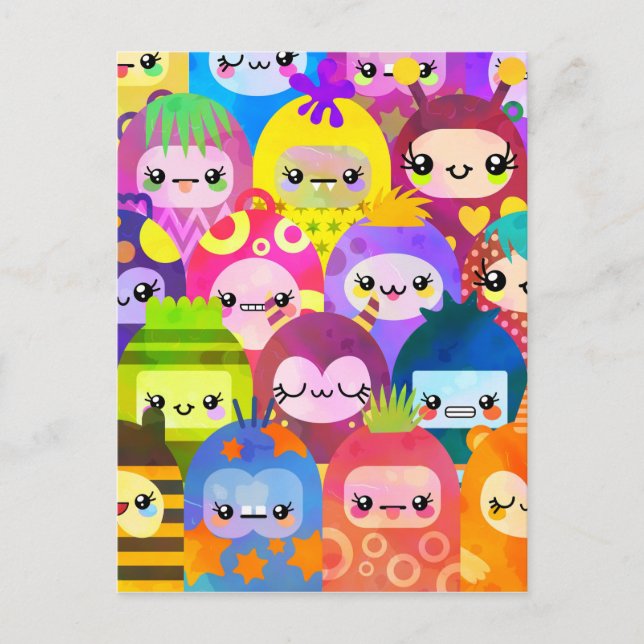 Super Colorful Kawaii Monsters Postcard (Front)