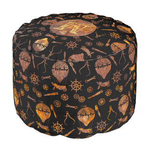 Super Colorful Rust Steampunk Balloons Monogram Pouf