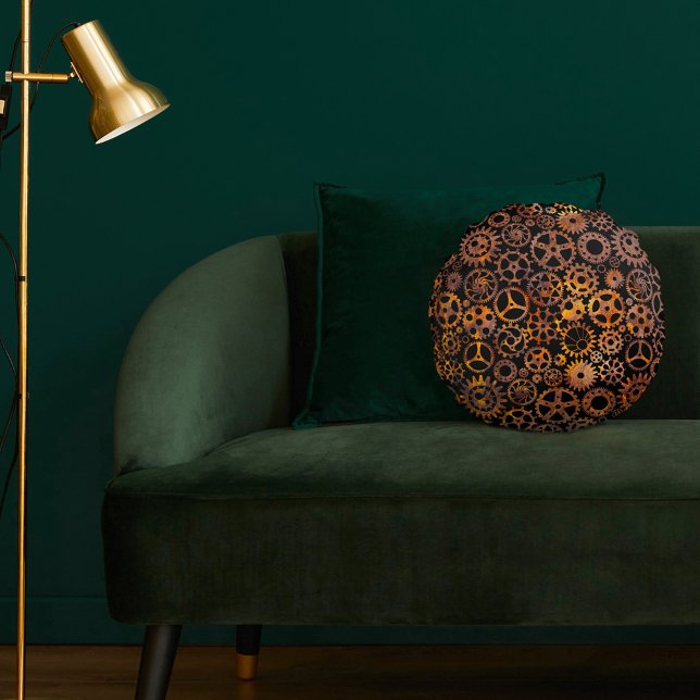 Super Colorful Rusty Gears Steampunk Round Pillow (Creator Uploaded)
