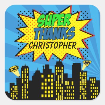 Super Comic Book Hero 3inch Thank You Favor Tag by nslittleshop at Zazzle