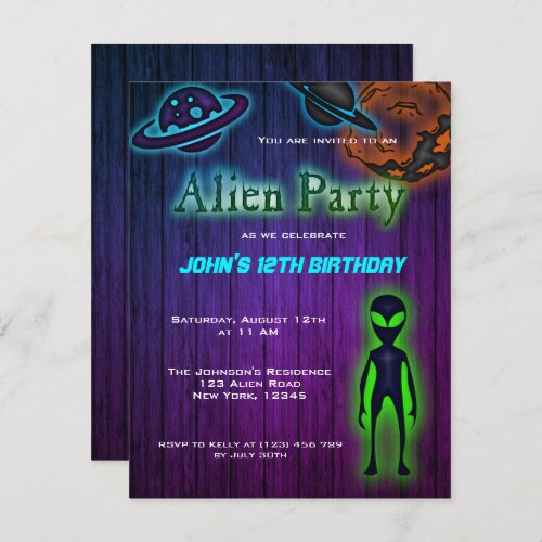 Super Cool Alien Birthday Party Invite