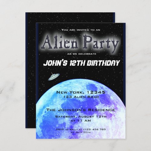 Super Cool Alien Birthday Party Invite