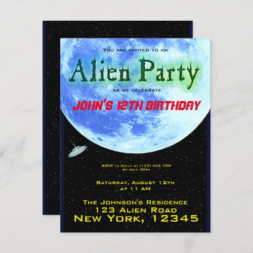 Super Cool Alien Birthday Party Invite