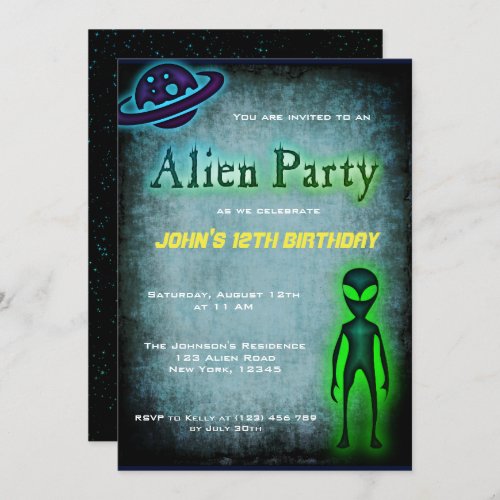 Super Cool Alien Birthday Party Invite