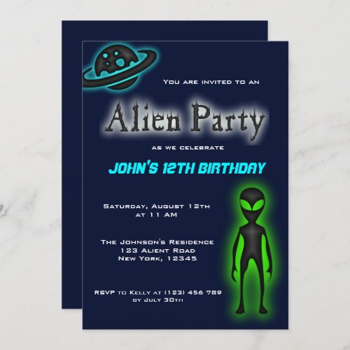 Super Cool Alien Birthday Party Invite