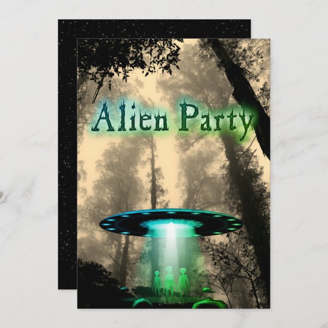 Super Cool Alien & UFO Party Invite (Front/Back)