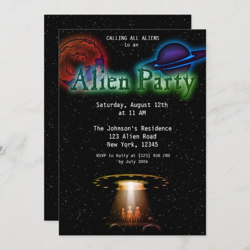 Super Cool Alien  UFO Party Invite