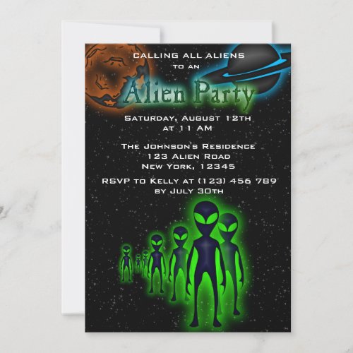 Super Cool Alien  UFO Party Invite