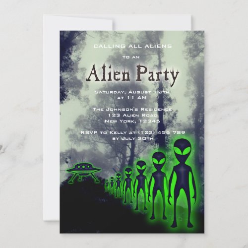 Super Cool Alien  UFO Party Invite