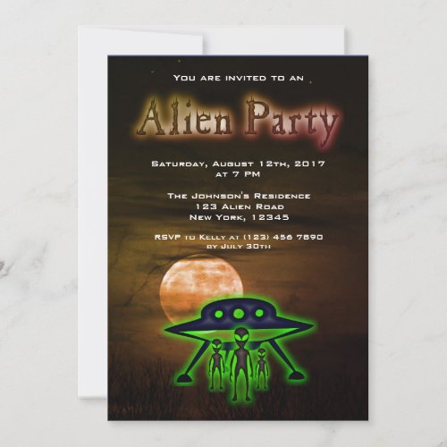 Super Cool Alien  UFO Party Invite