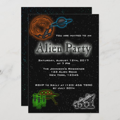 Super Cool Alien  UFO Party Invite