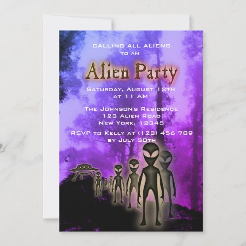 Super Cool Alien  UFO Party Invite