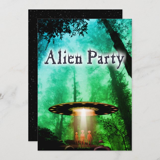 Super Cool Alien & UFO Party Invite (Front/Back)
