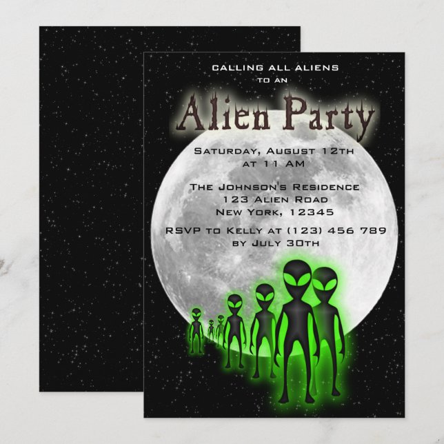 Super Cool Alien & UFO Party Invite (Front/Back)