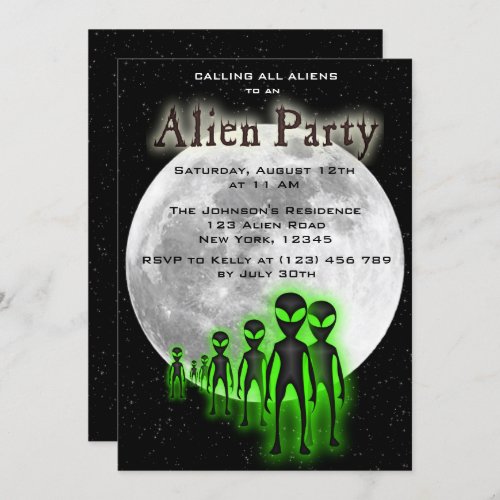 Super Cool Alien  UFO Party Invite