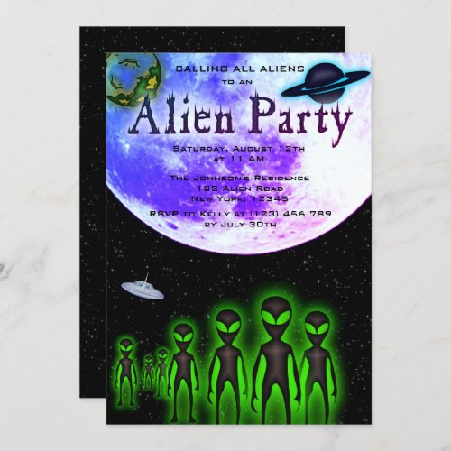 Super Cool Alien  UFO Party Invite