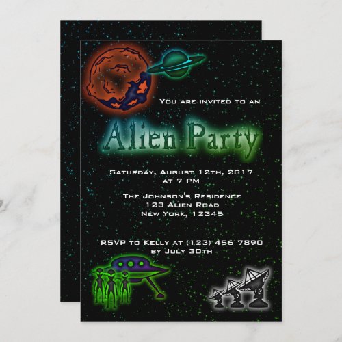 Super Cool Alien  UFO Party Invite