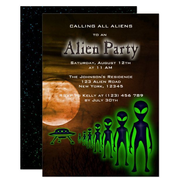 Super Cool Alien & UFO Party Invite