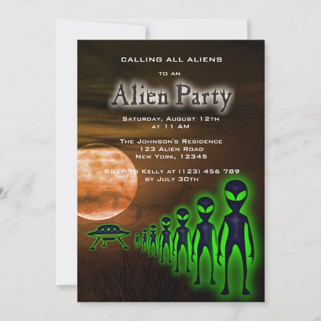 Super Cool Alien & UFO Party Invite (Front)